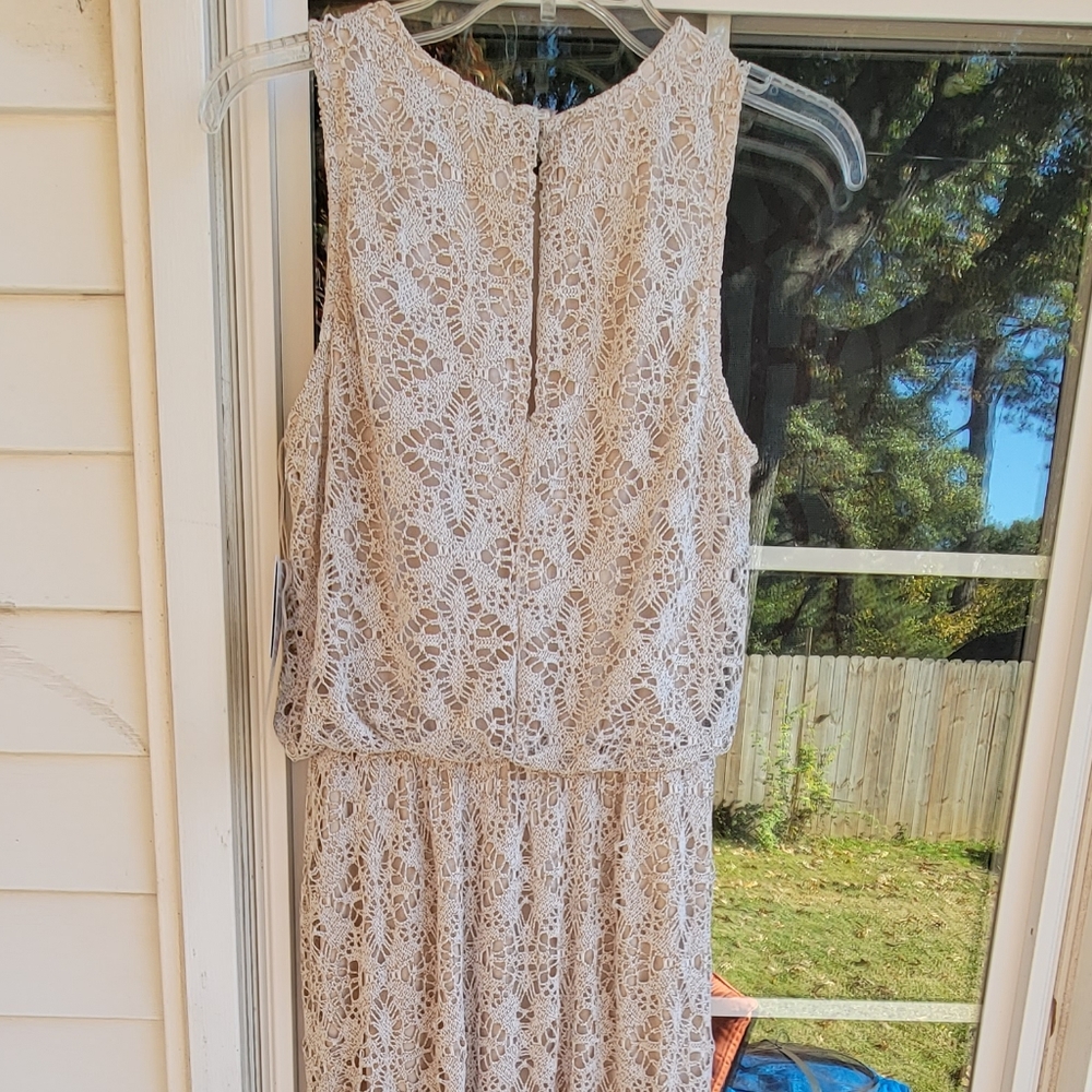 London Times Oatmeal Colored Lace Over Sleeveless Maxi Dress 6. - Picture 5 of 15
